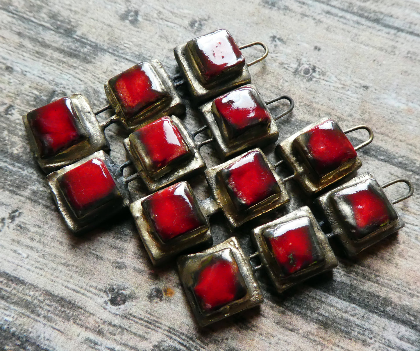 Ceramic Moulded Square Stack Charms - Red