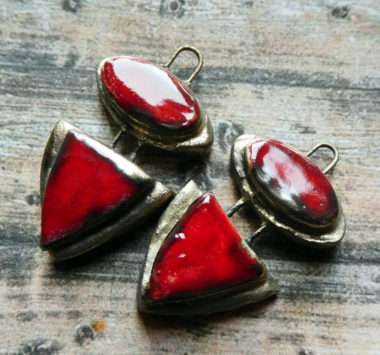 Ceramic Moulded Mixed Shape Charms - Red