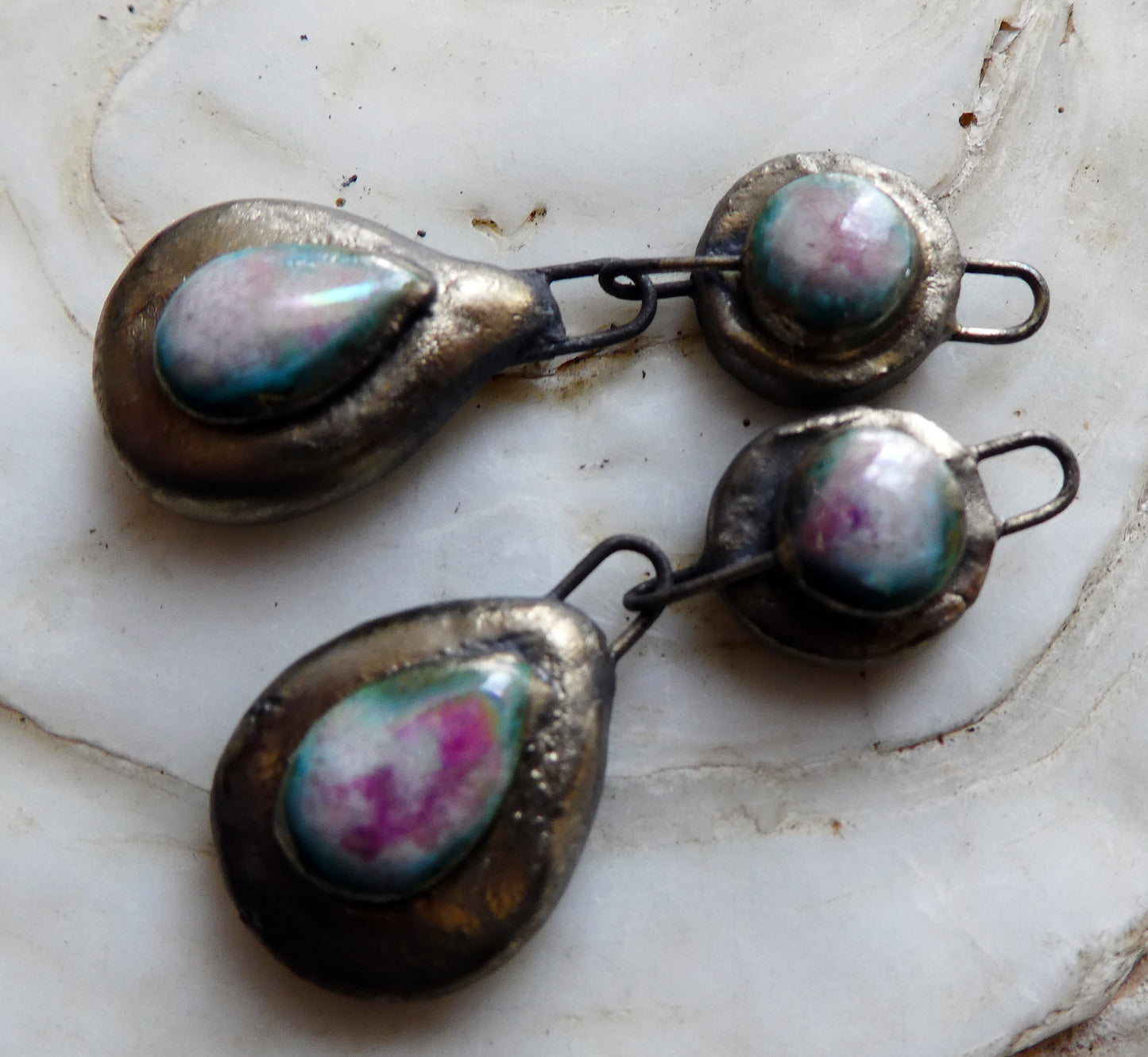Ceramic Moulded Teardrop Dangles - Pink Plum