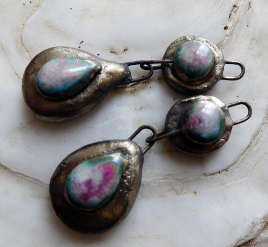Ceramic Moulded Teardrop Dangles - Pink Plum