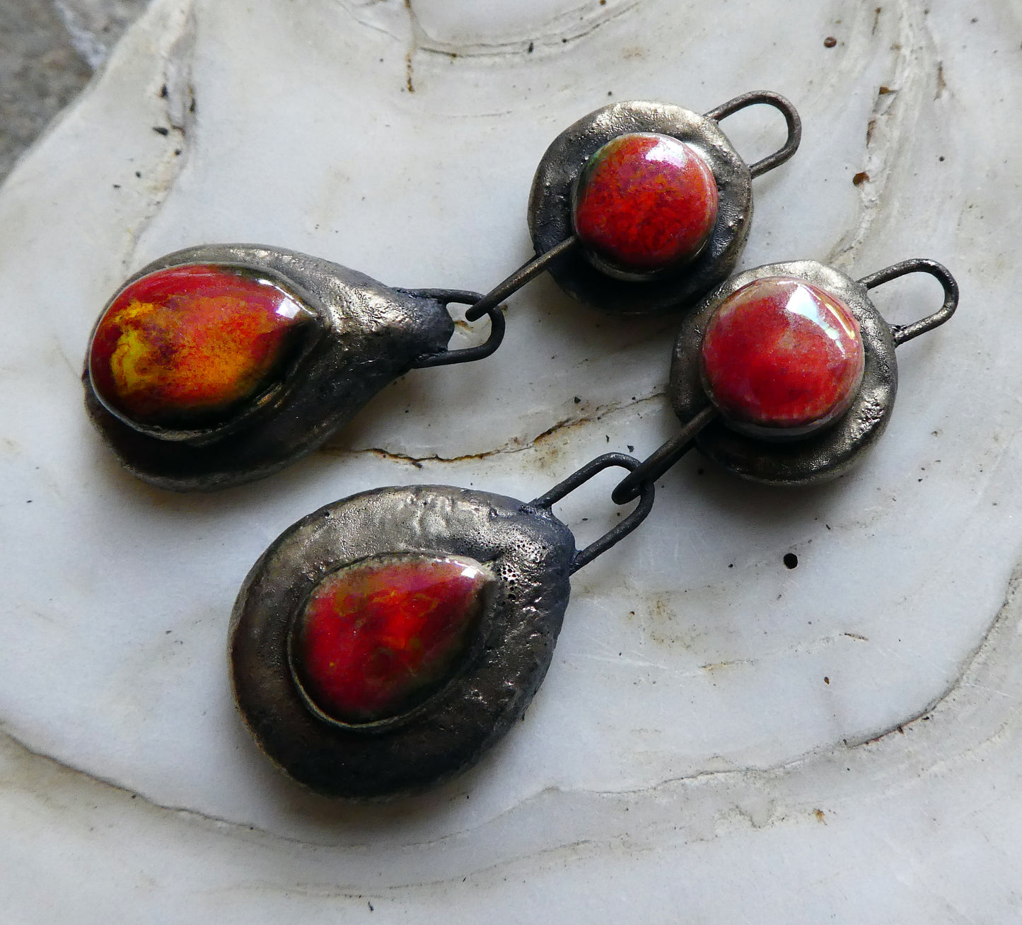 Ceramic Lustrous Moulded Teardrop Dangles - Firecracker