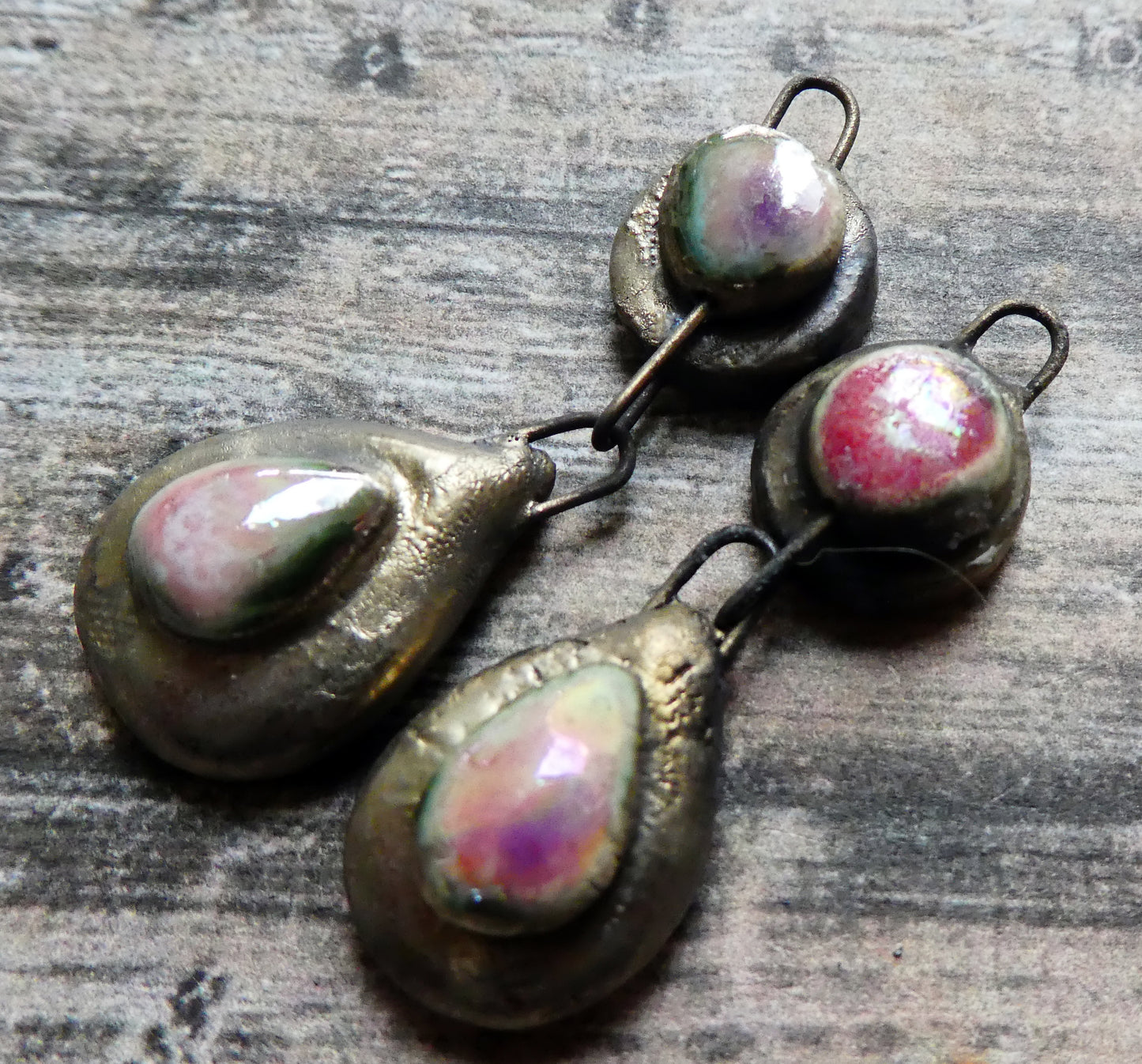 Ceramic Lustrous Moulded Teardrop Dangles - Berry Tart