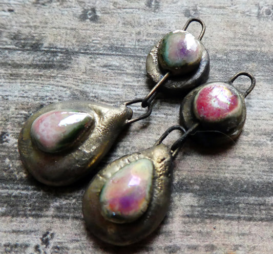 Ceramic Lustrous Moulded Teardrop Dangles - Berry Tart
