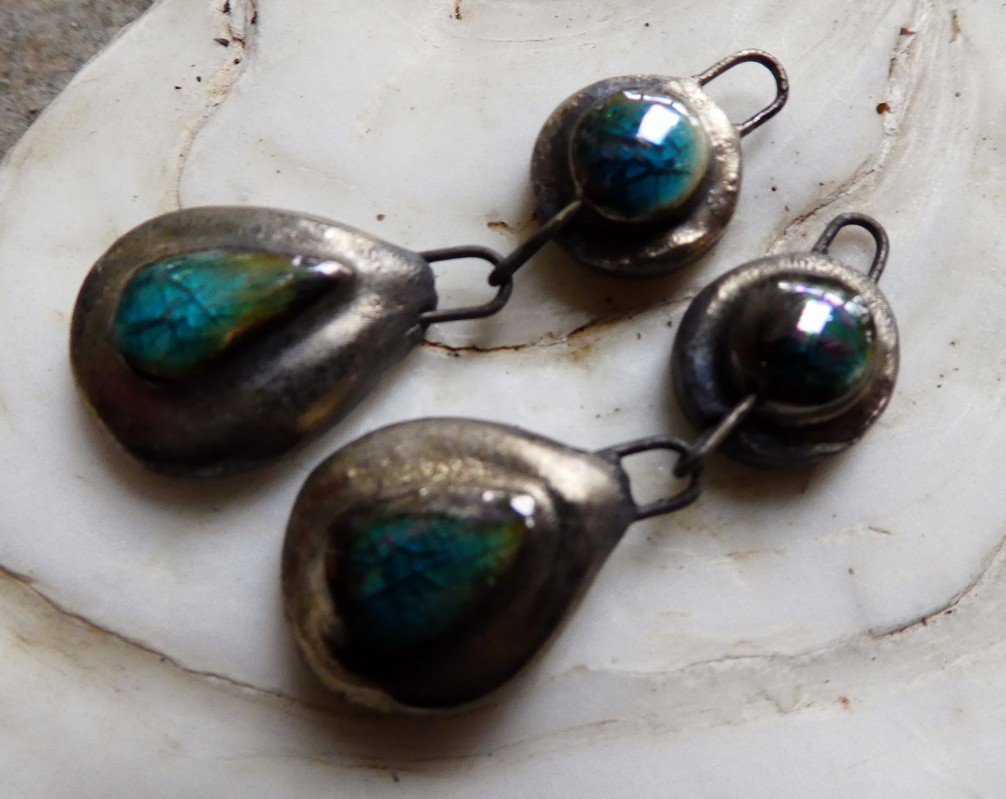 Ceramic Lustrous Moulded Teardrop Dangles - Oriental Blue