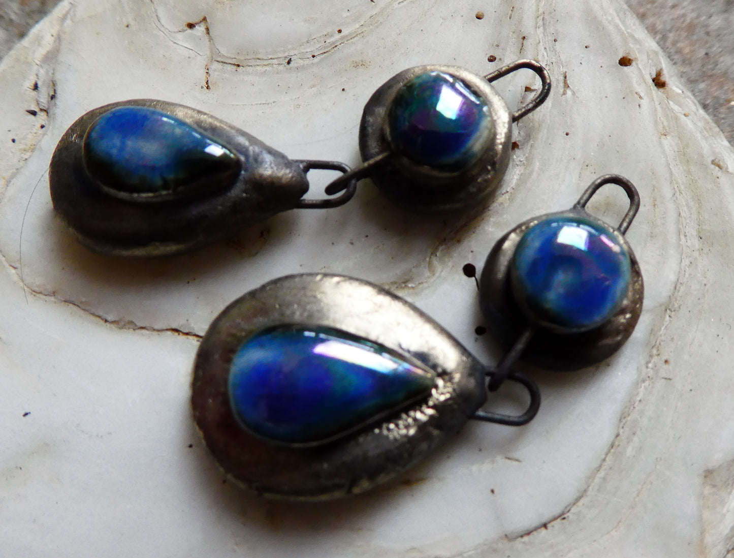 Ceramic Lustrous Moulded Teardrop Dangles -Soft Blue