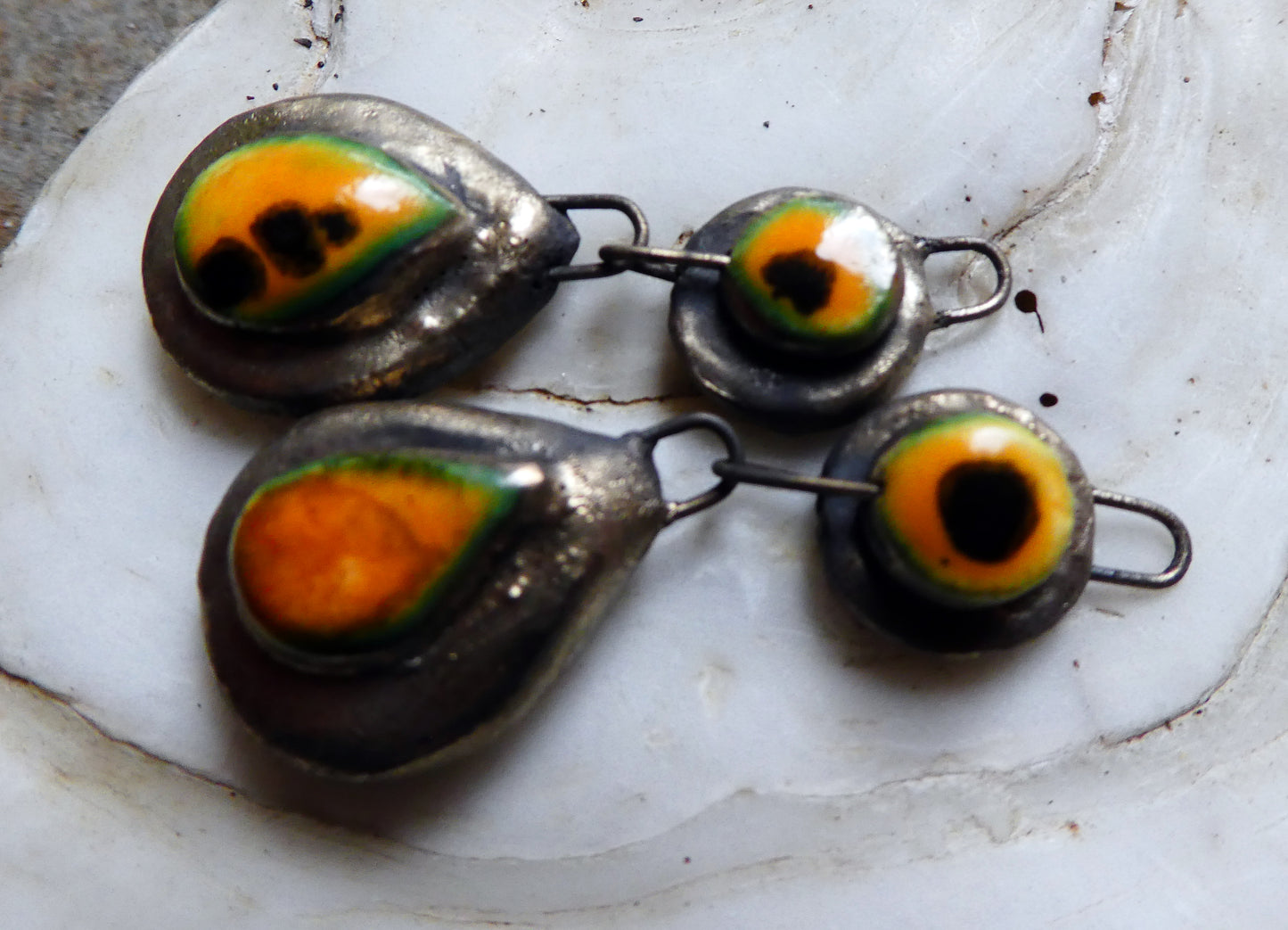 Ceramic Lustrous Moulded Teardrop Dangles -Papaya