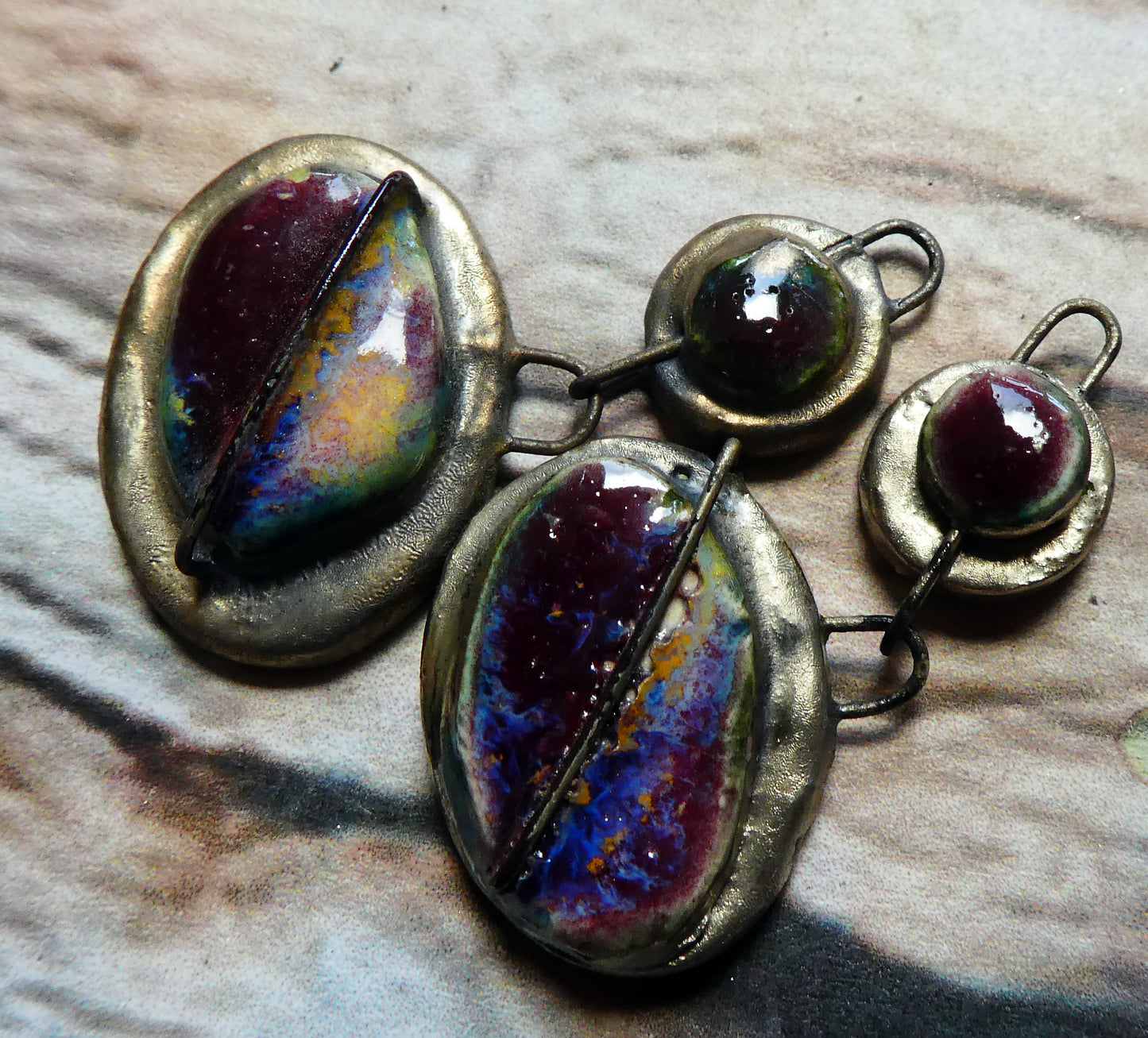 Ceramic  Moulded Stapled Disc Dangles - Sailors Delight