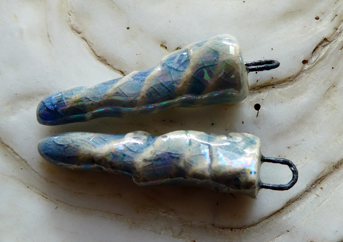 Ceramic Lustrous Icicle Earring Charms - Moonscape Crackle