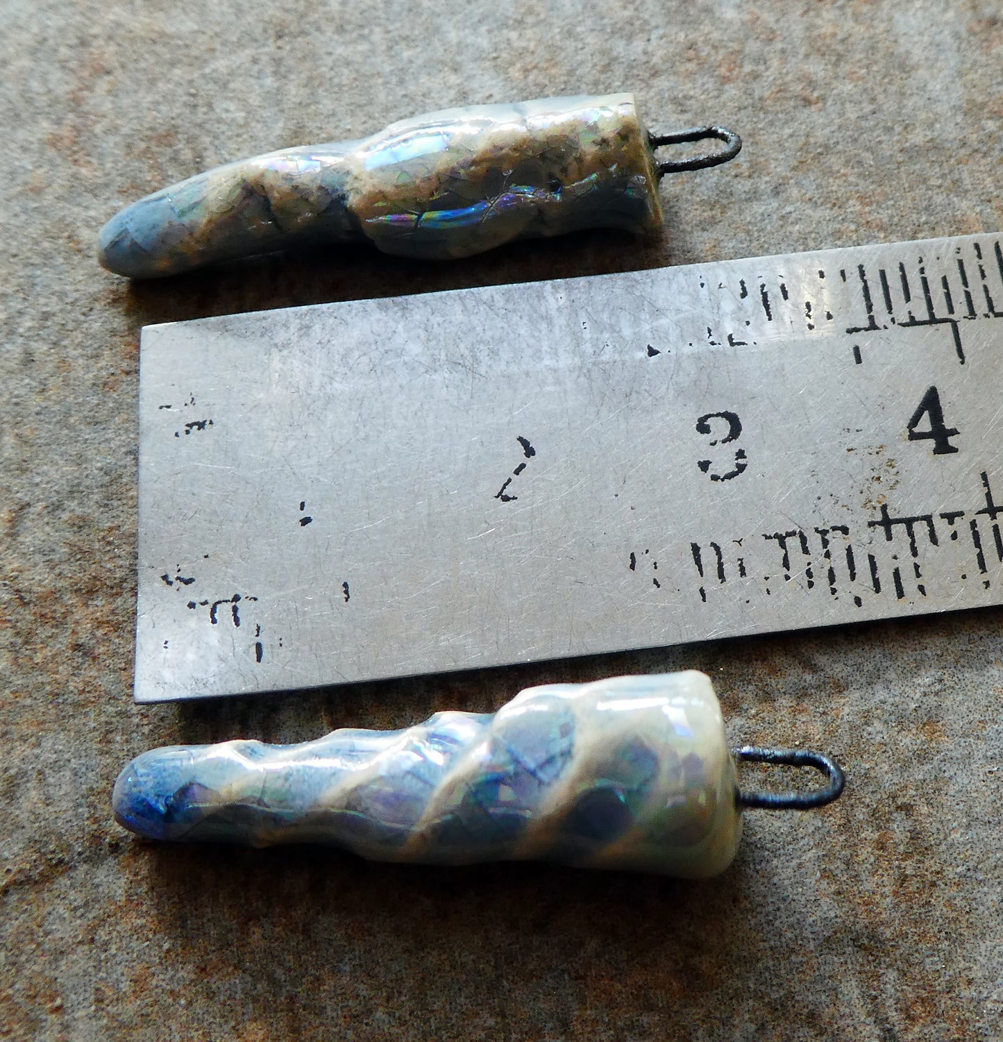 Ceramic Lustrous Icicle Earring Charms - Moonscape Crackle