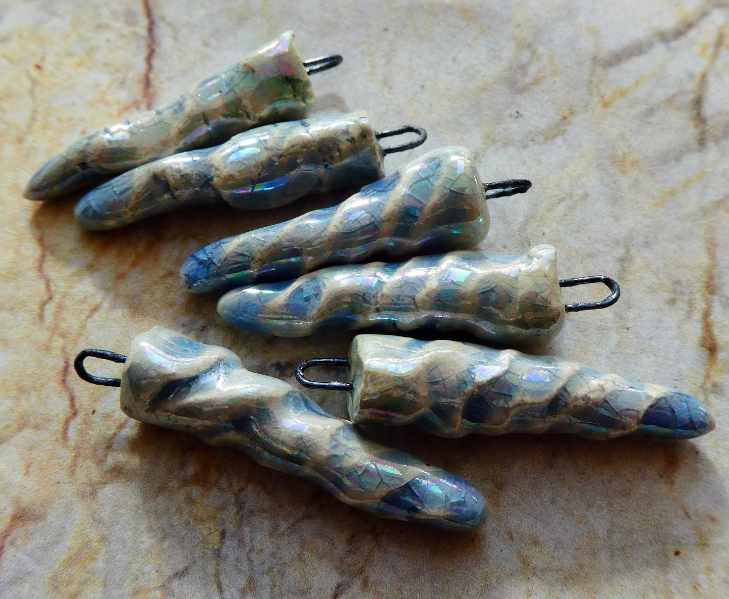 Ceramic Lustrous Icicle Earring Charms - Moonscape Crackle