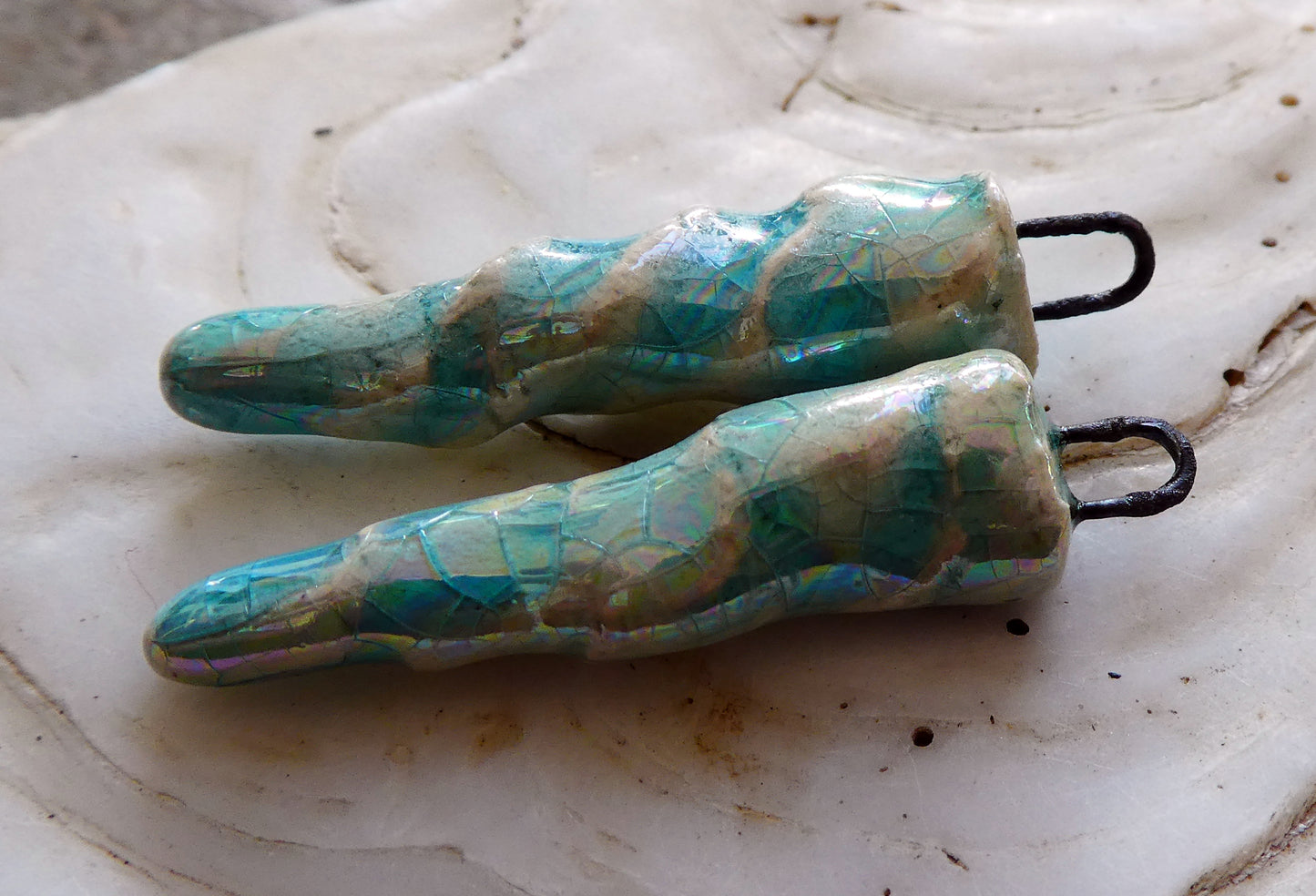 Ceramic Lustrous Icicle Earring Charms - Aquamarine Crackle