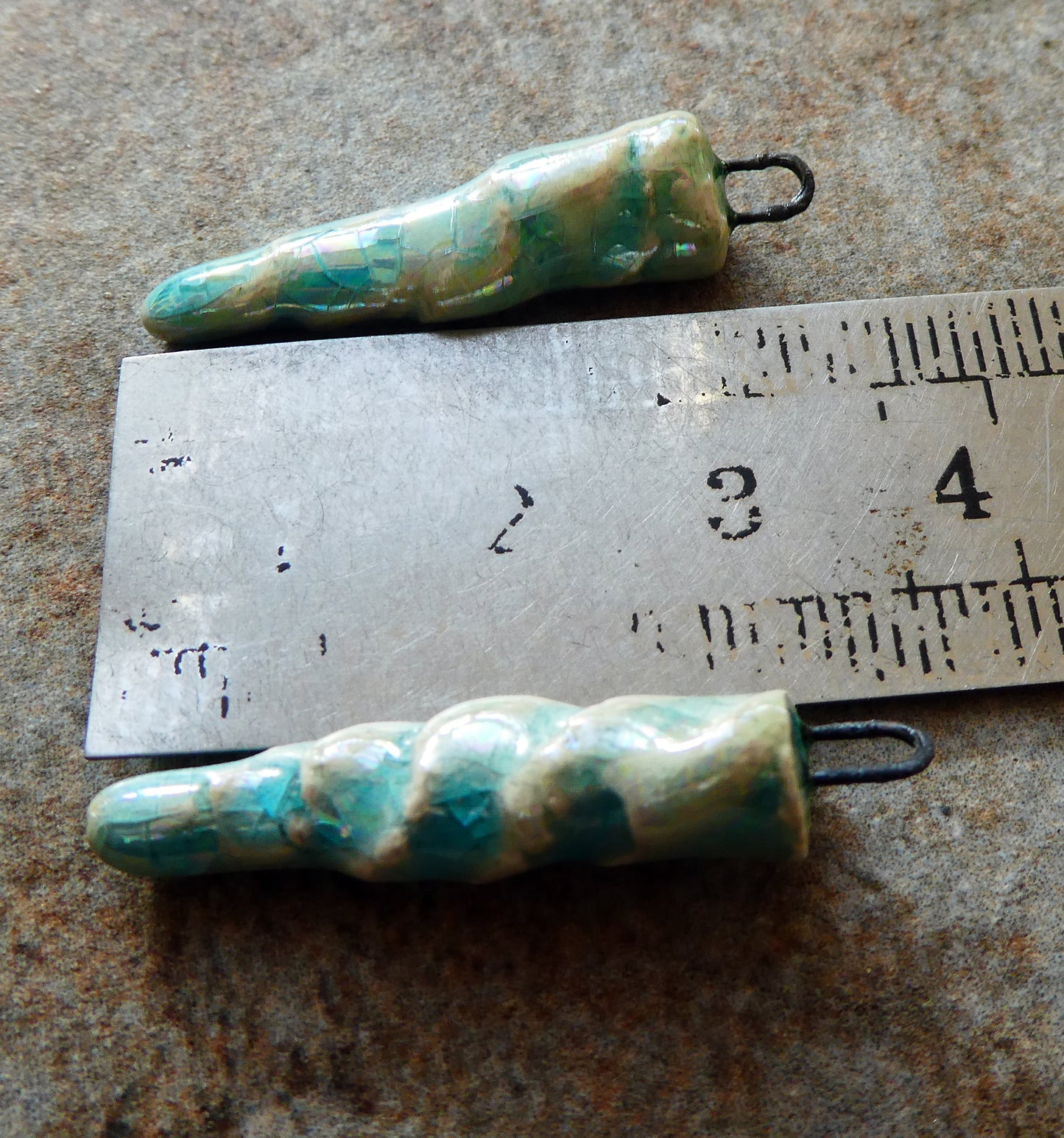 Ceramic Lustrous Icicle Earring Charms - Aquamarine Crackle