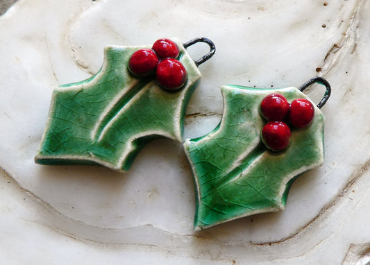 Ceramic Holly Leaf Earring Charms