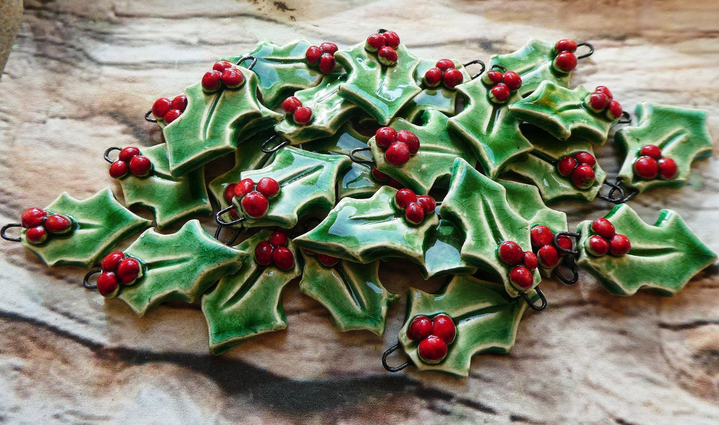 Ceramic Holly Leaf Earring Charms