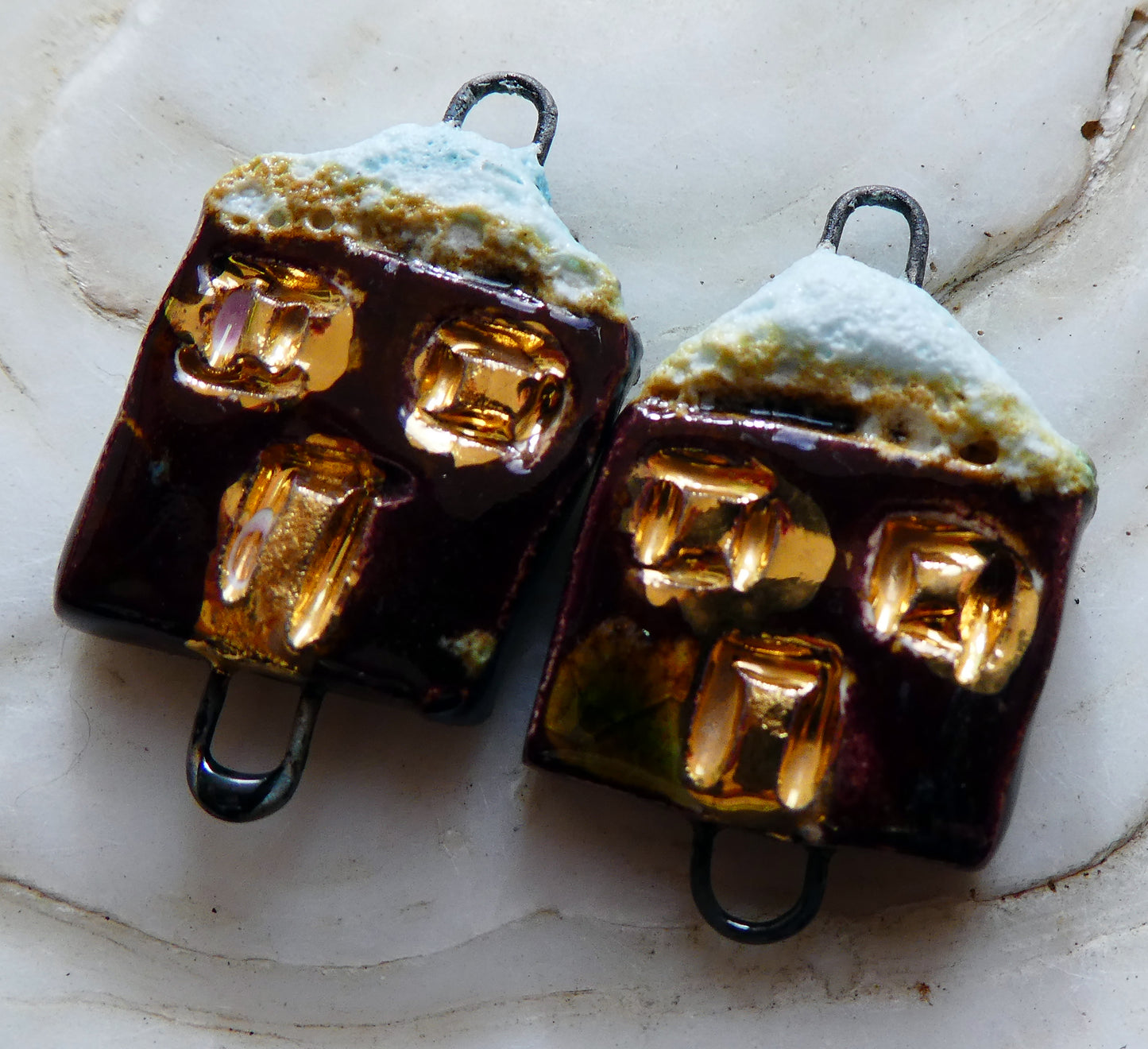 Ceramic Snow Topped House Connectors - Murano