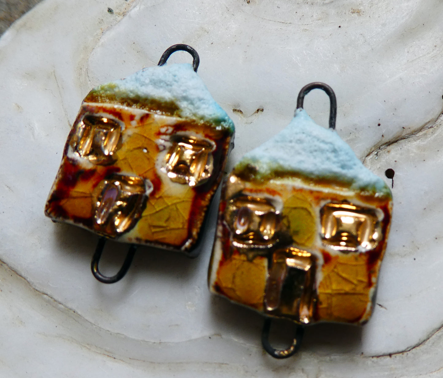 Ceramic Snow Topped House Connectors - Dune