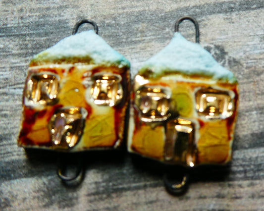 Ceramic Snow Topped House Connectors - Dune