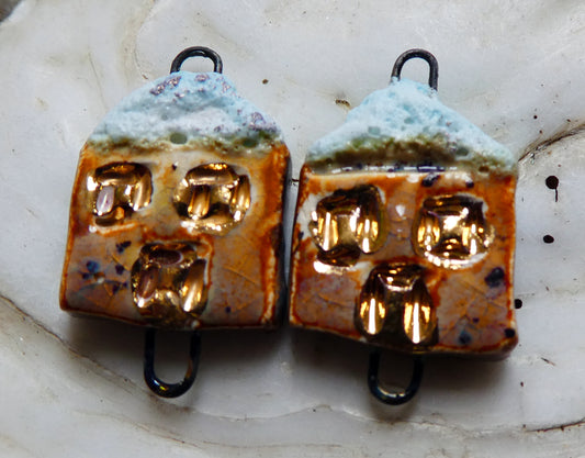 Ceramic Snow Topped House Connectors - Amber Ash