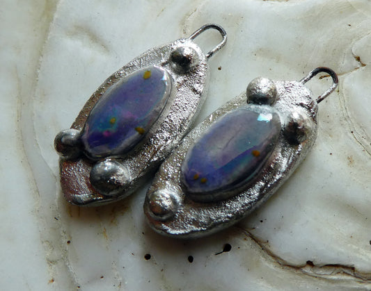 Ceramic Lustrous Silvery Granule Oval Charms - Peritwinkle