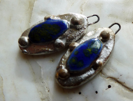 Ceramic Lustrous Silvery Granule Oval Charms - Starry Night