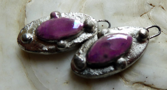 Ceramic Lustrous Silvery Granule Oval Charms - Grapel