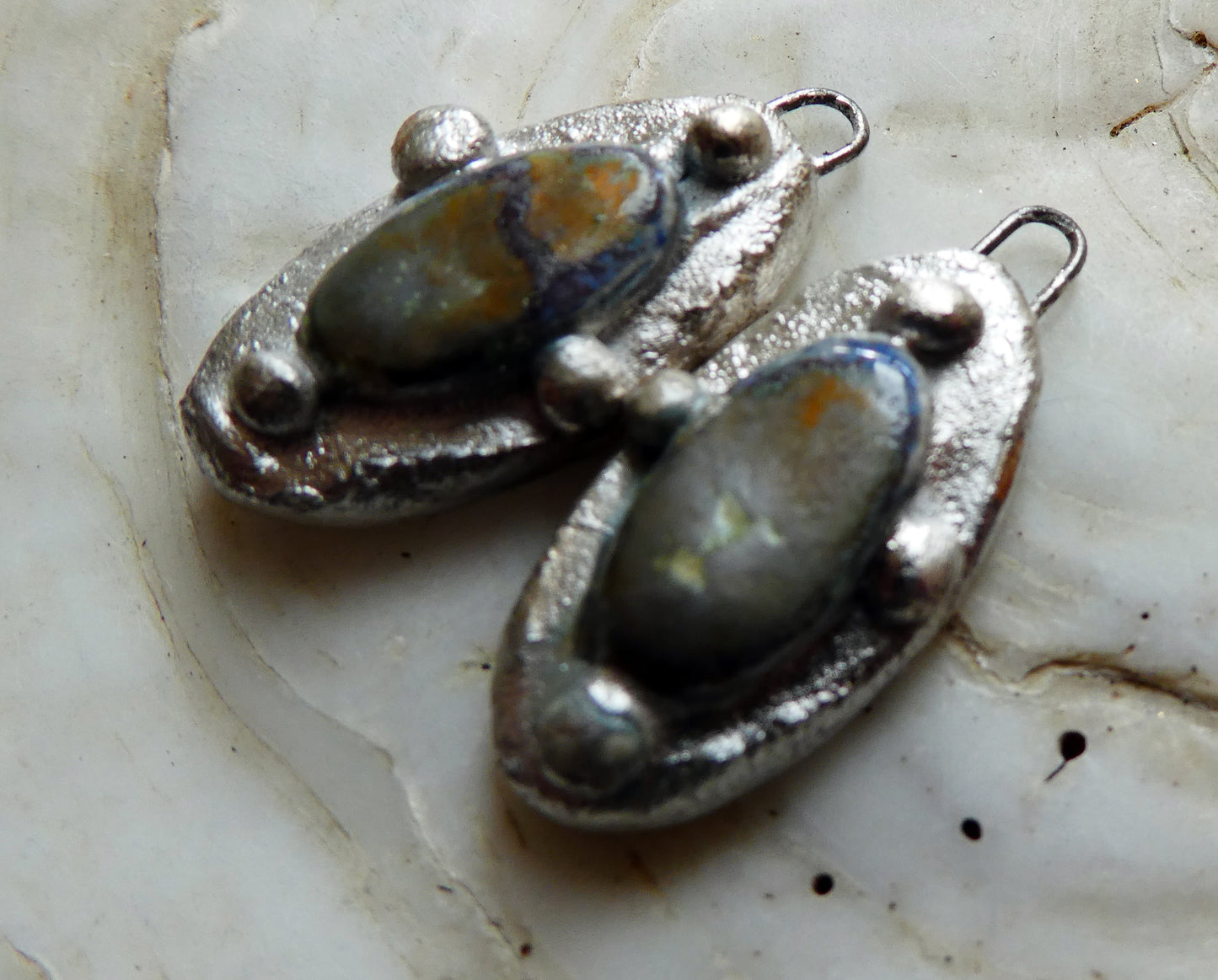 Ceramic Silvery Granule Oval Charms - Outer Space