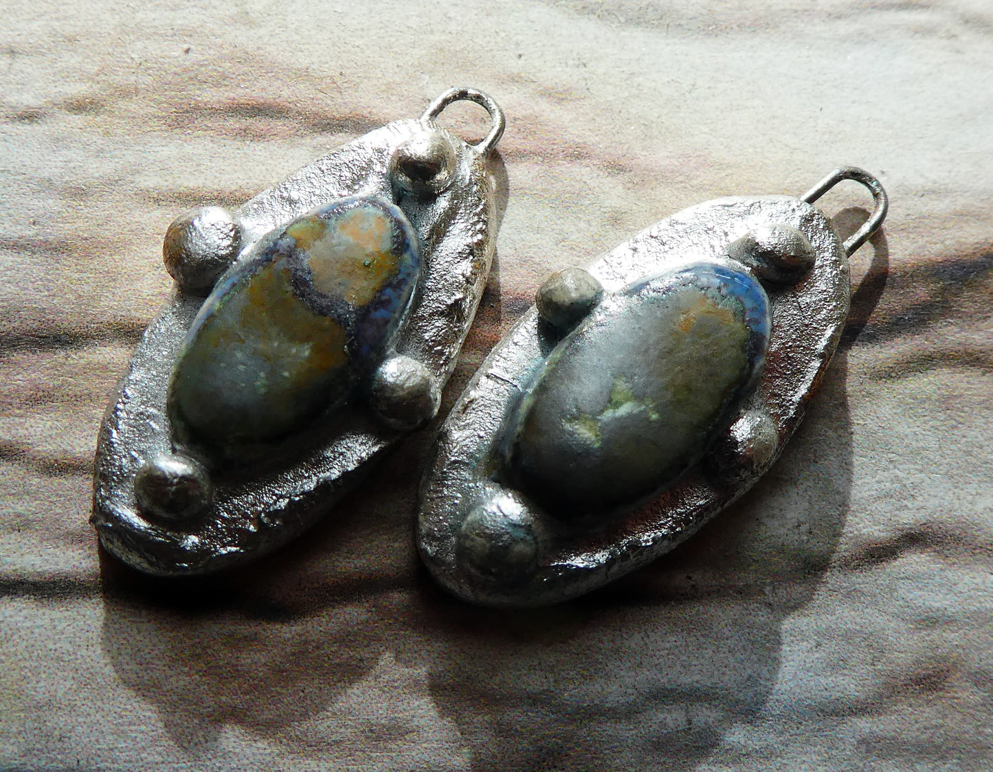 Ceramic Silvery Granule Oval Charms - Outer Space