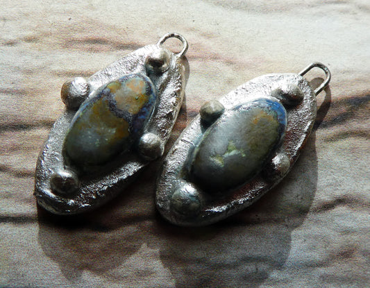 Ceramic Silvery Granule Oval Charms - Outer Space