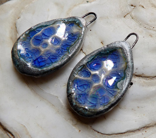 Ceramic Lustrous Silvery Icy Pool Charms - Moonscape Crackle