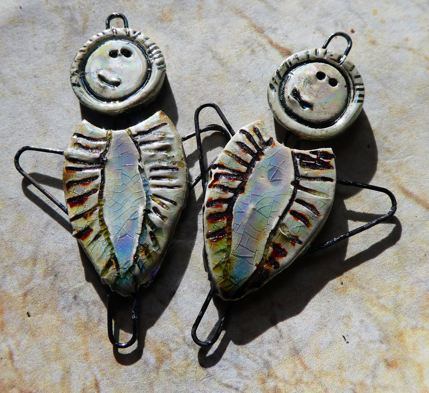 Ceramic Lustrous Simple Souls Angel Connectors -Moonscape Crackle