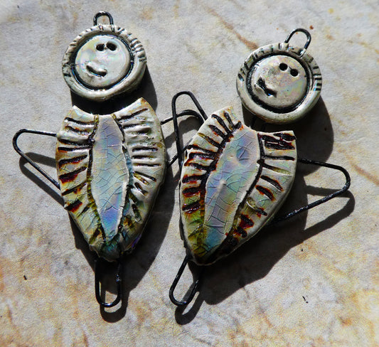 Ceramic Lustrous Simple Souls Angel Connectors -Moonscape Crackle