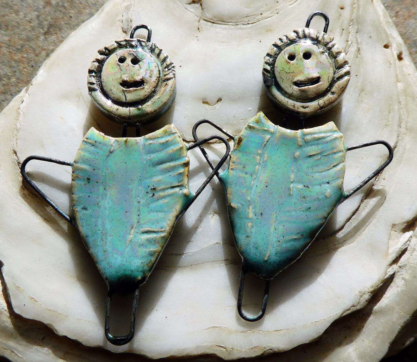 Ceramic Lustrous Simple Souls Angel Connectors -Larimar