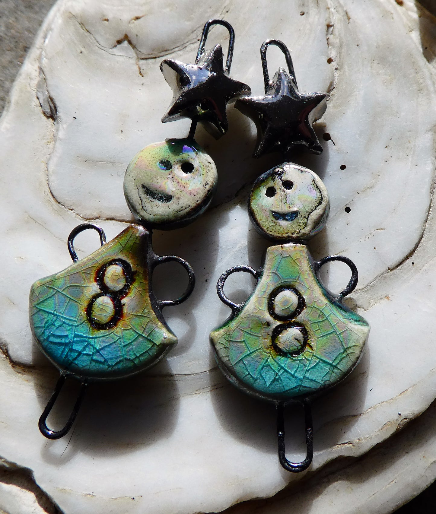 Ceramic Lustrous Simple Souls Christmas Fairy Connectors -Aquamarine Crackle