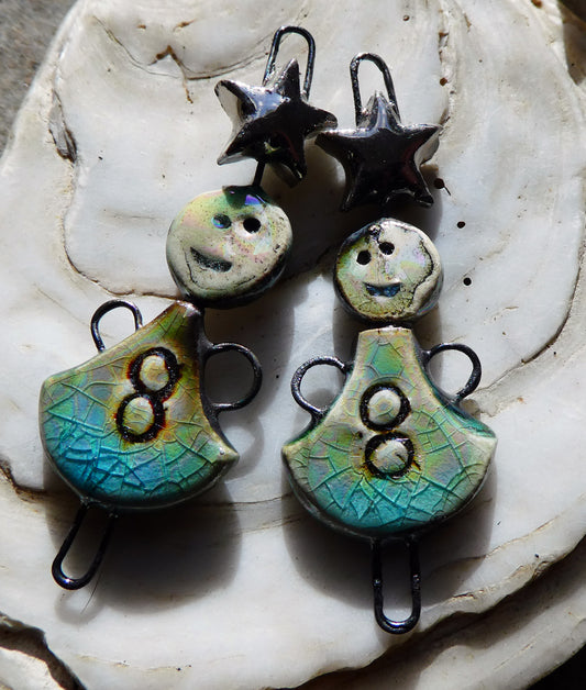 Ceramic Lustrous Simple Souls Christmas Fairy Connectors -Aquamarine Crackle