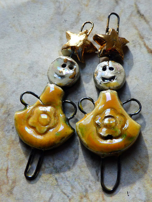 Ceramic Lustrous Simple Souls Christmas Fairy Connectors -Yellow