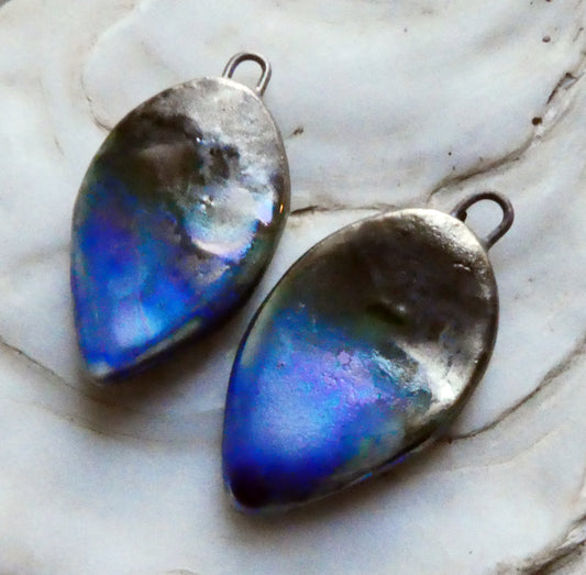 Ceramic Lustrous Flat Leaf Drops -Soft Blue