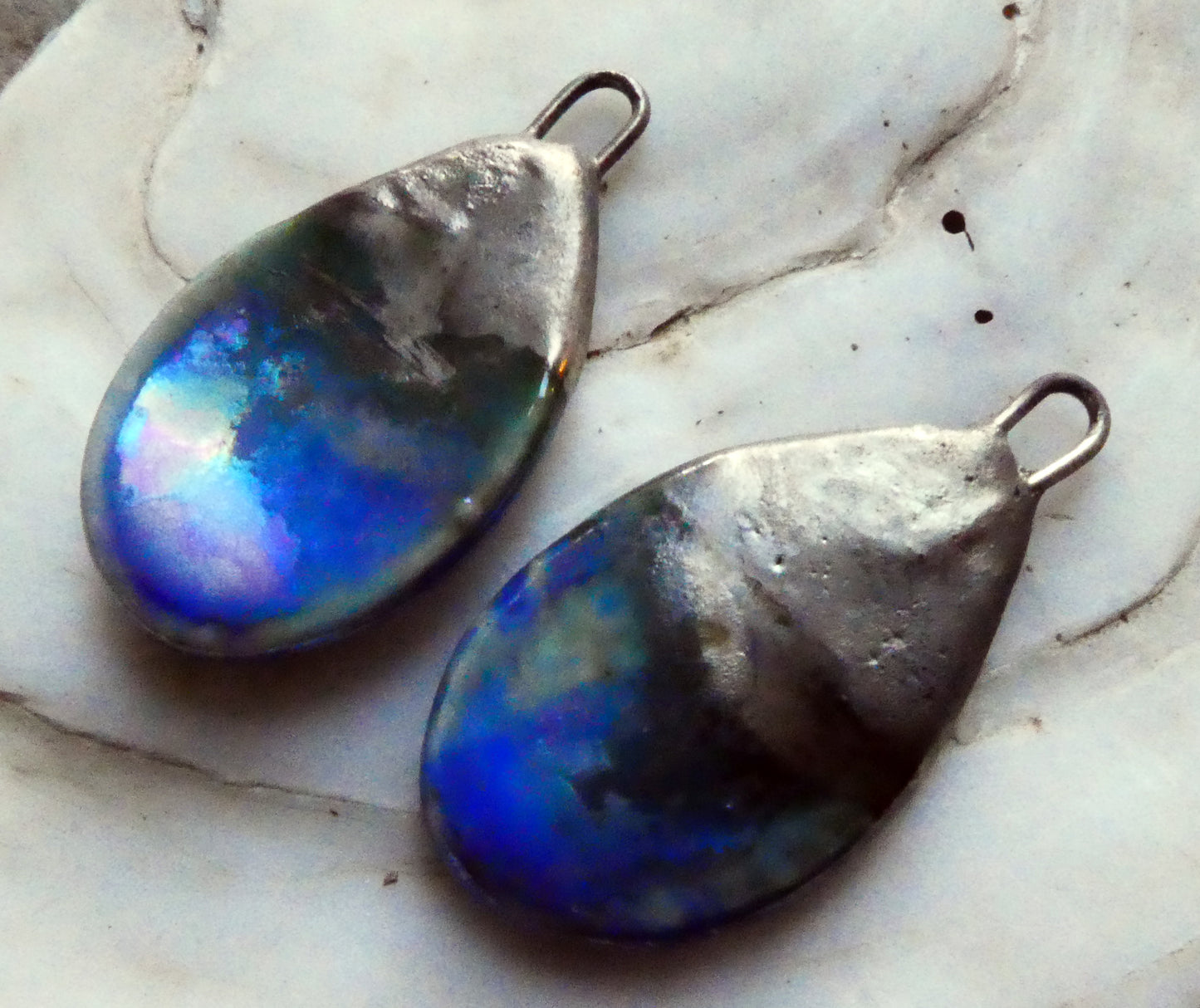 Ceramic Lustrous Flat Teardrop Drops -Soft Blue