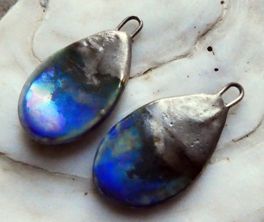 Ceramic Lustrous Flat Teardrop Drops -Soft Blue