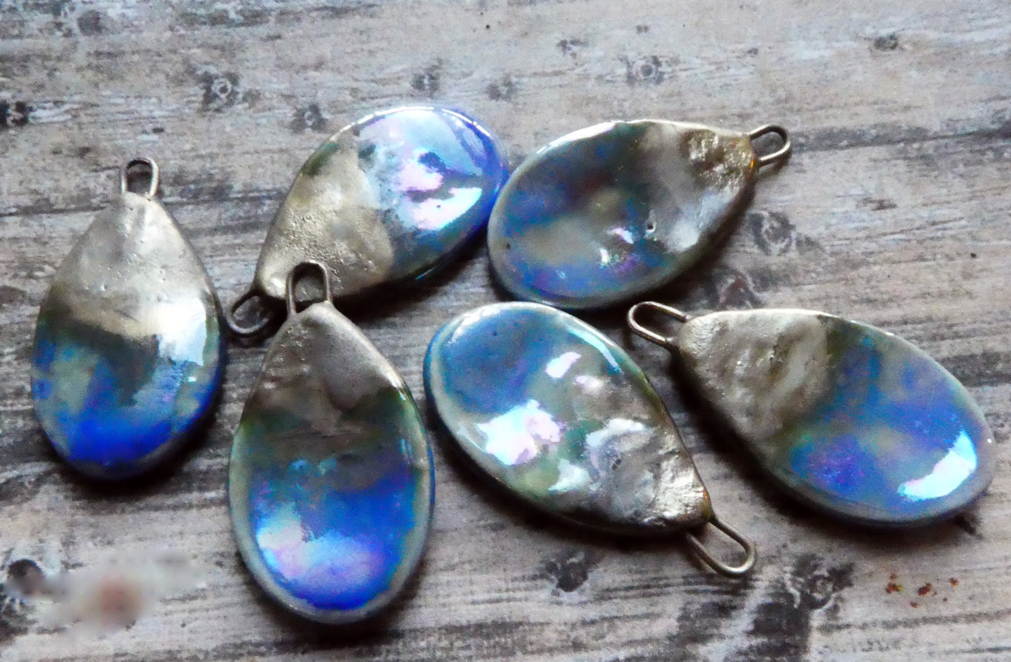 Ceramic Lustrous Flat Teardrop Drops -Soft Blue