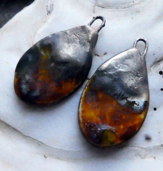Ceramic Lustrous Flat Teardrop Drops -Autumn