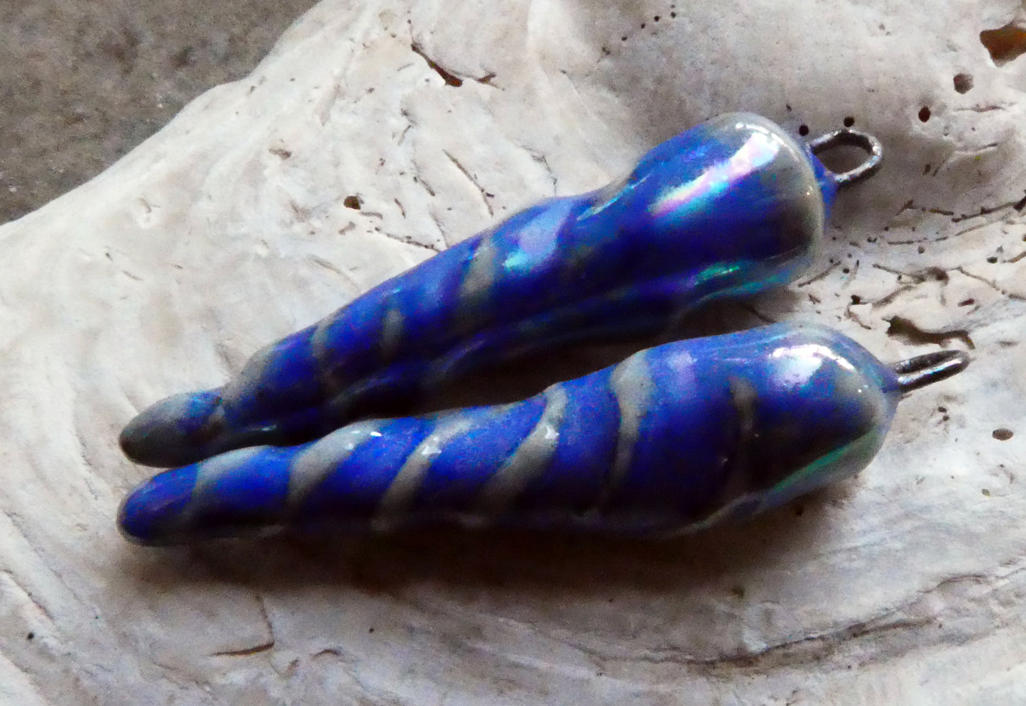 Ceramic Lustrous Icicle Earring Charms - Soft Blue