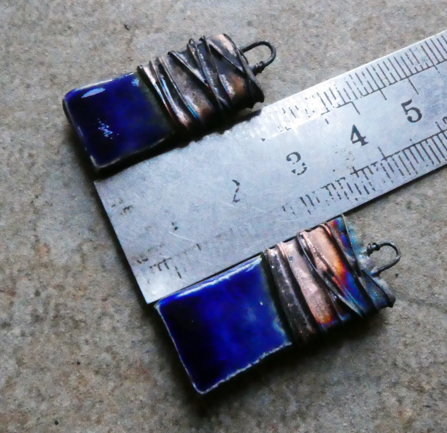 Ceramic Wire Wrapped Tablet Charms -Mirror Blue