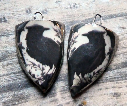 Ceramic Raven Decal Shield Charms #1