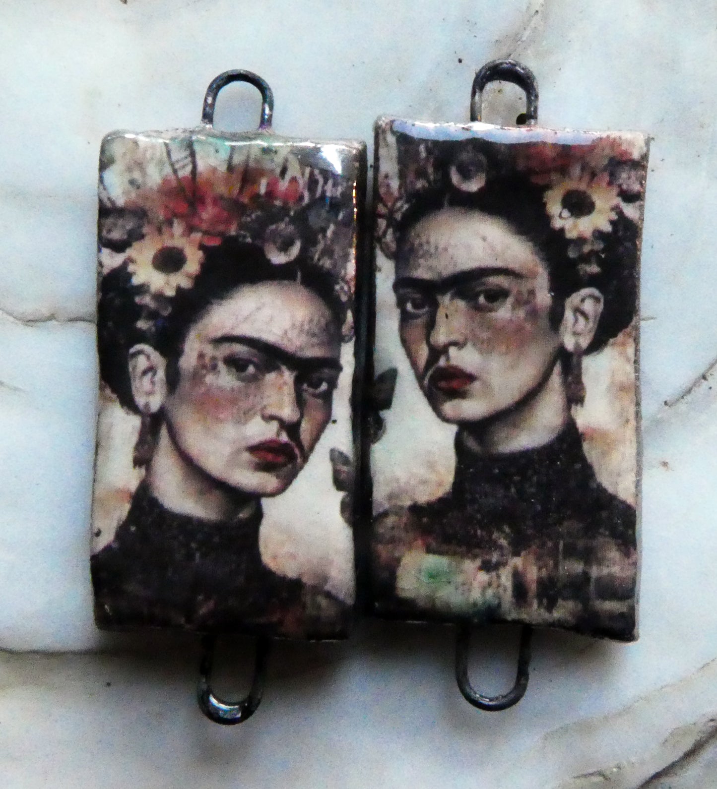 Ceramic Frida Inspired Earring Connectors - #12