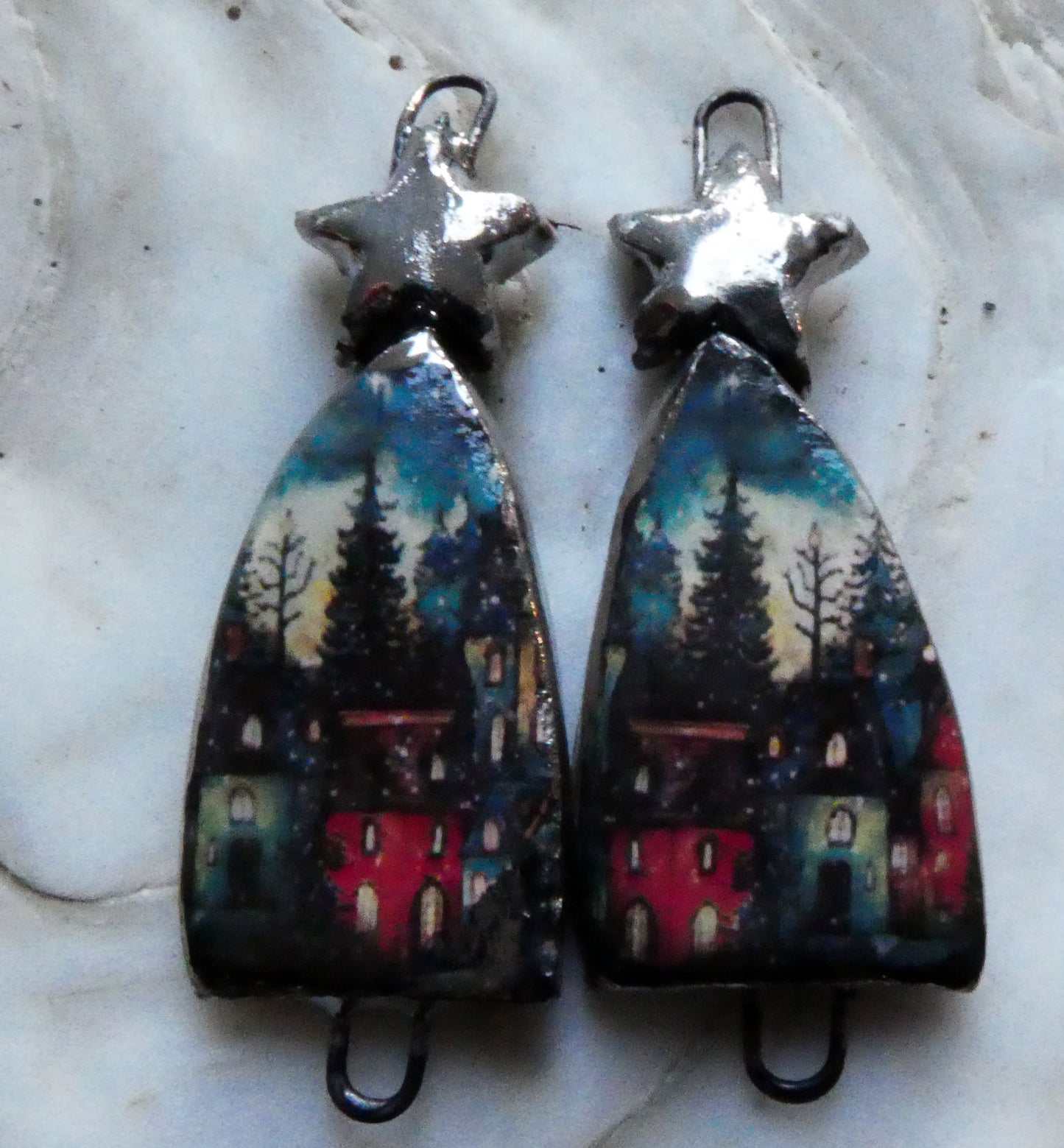 Ceramic Winter Scene Decal Connectors  #1