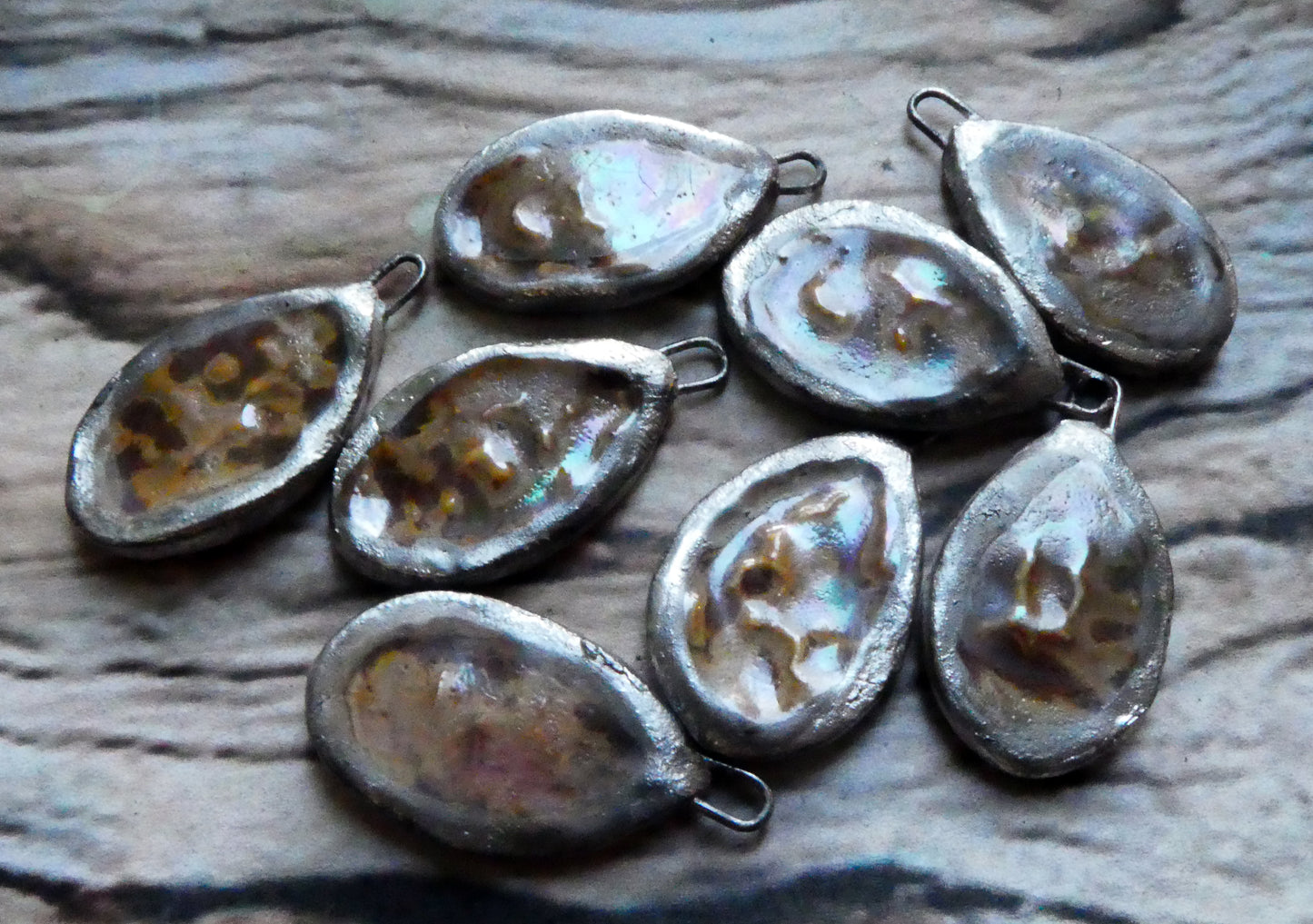Ceramic Lustrous Silvery Icy Pool Charms - Oozy Brown