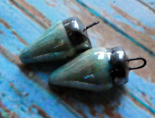 Ceramic Christmas Lights Charms - Aquamarine Crackle