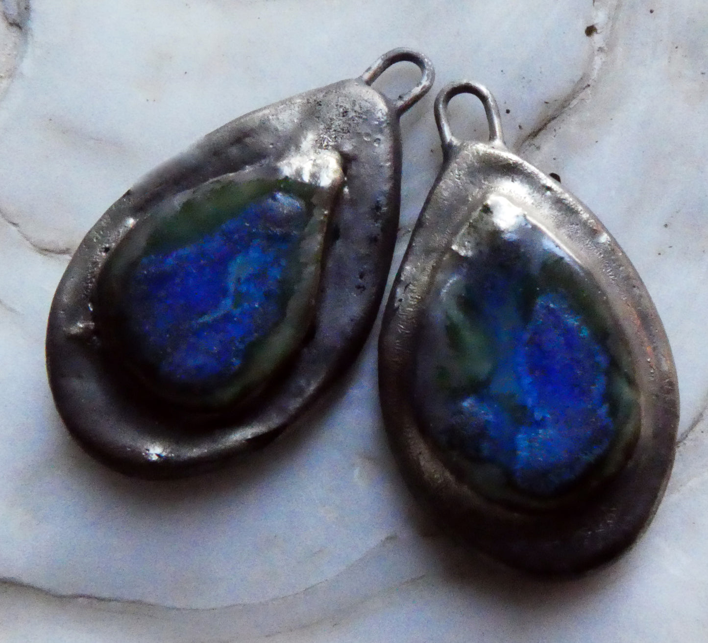 Ceramic Moulded Teardrop Charms - Deep Blue