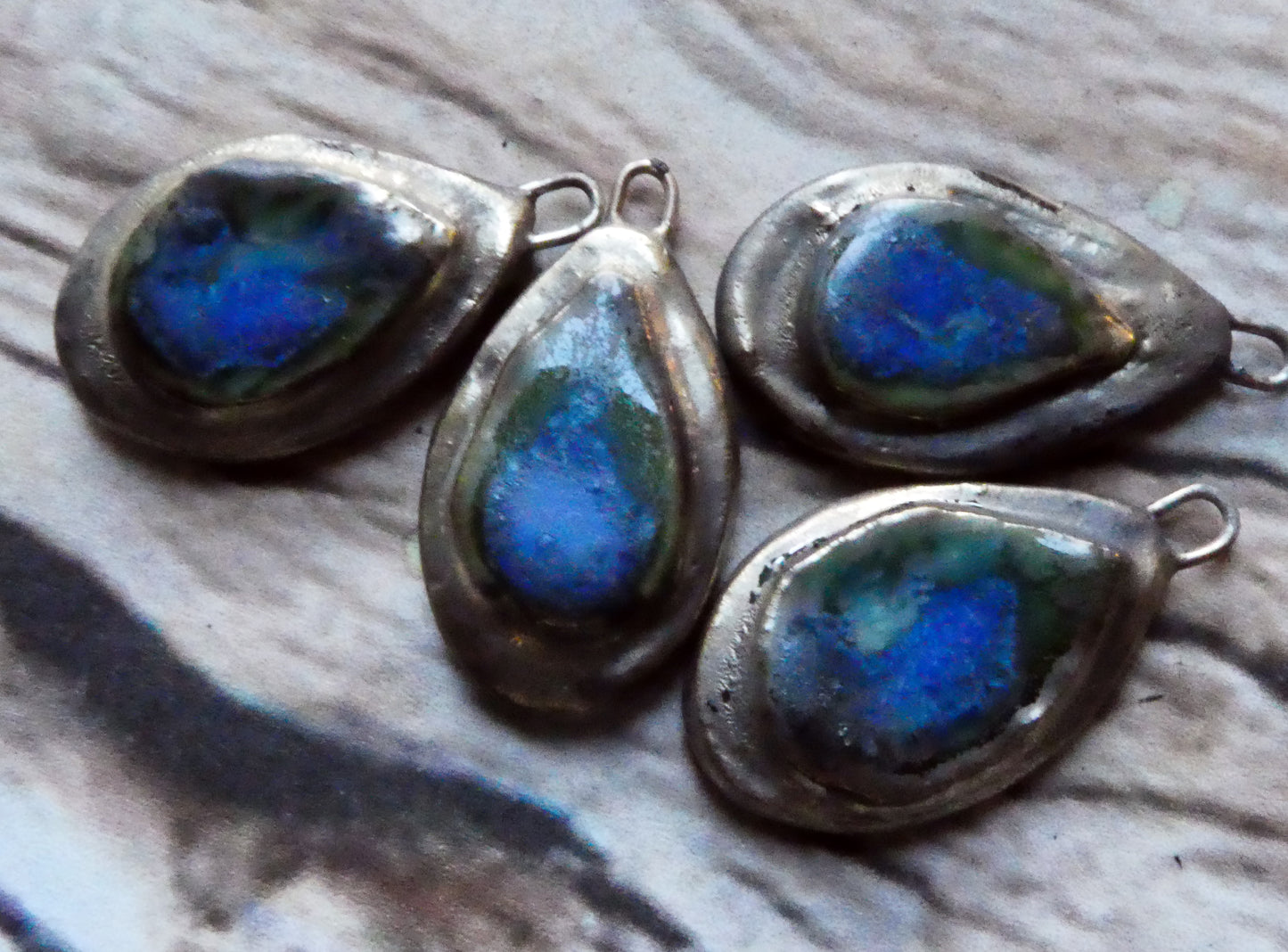 Ceramic Moulded Teardrop Charms - Deep Blue