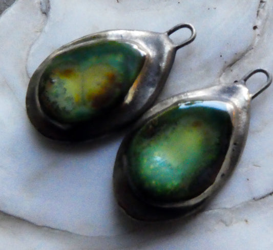 Ceramic Moulded Teardrop Charms -Oozy Green